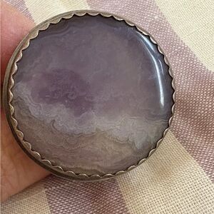 purple Agate Stone artisan made sterling silver adjustable band statement ring